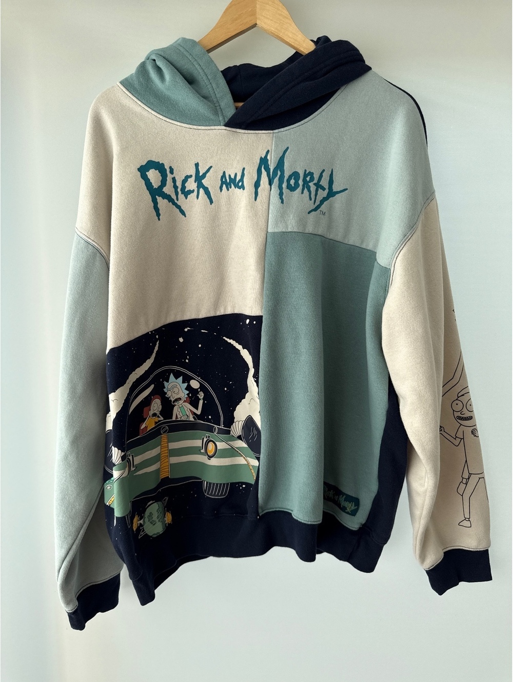 Rick and Morty Hoodie Mens 2XL Colorblock Graphic Oversized Adult Swim Pullover
